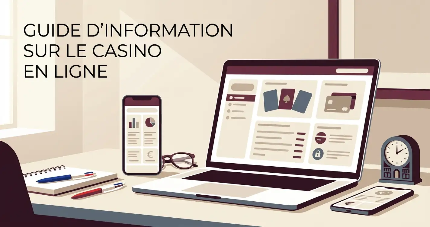 Illustration éditoriale d'un guide de casino en ligne consulté sur ordinateur et mobile en France