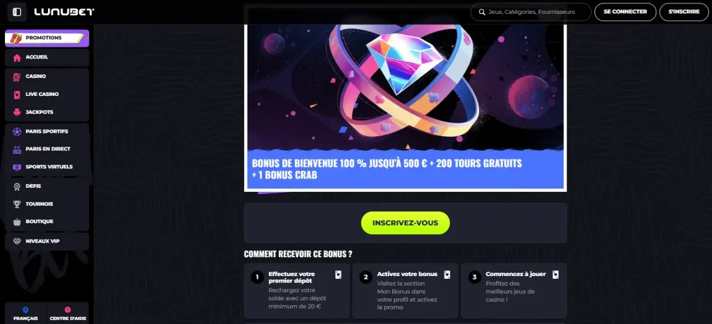 Bonus de bienvenue LunuBet en France