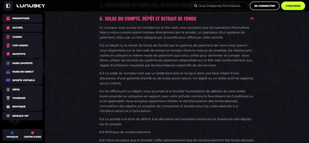 Règles de paiement LunuBet en euros
